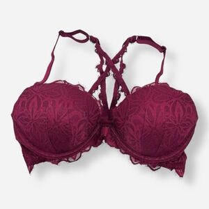 Victoria's Secret PINK Bra Date Racerback Lace Wine Burgundy‎ Red Push-up 36D